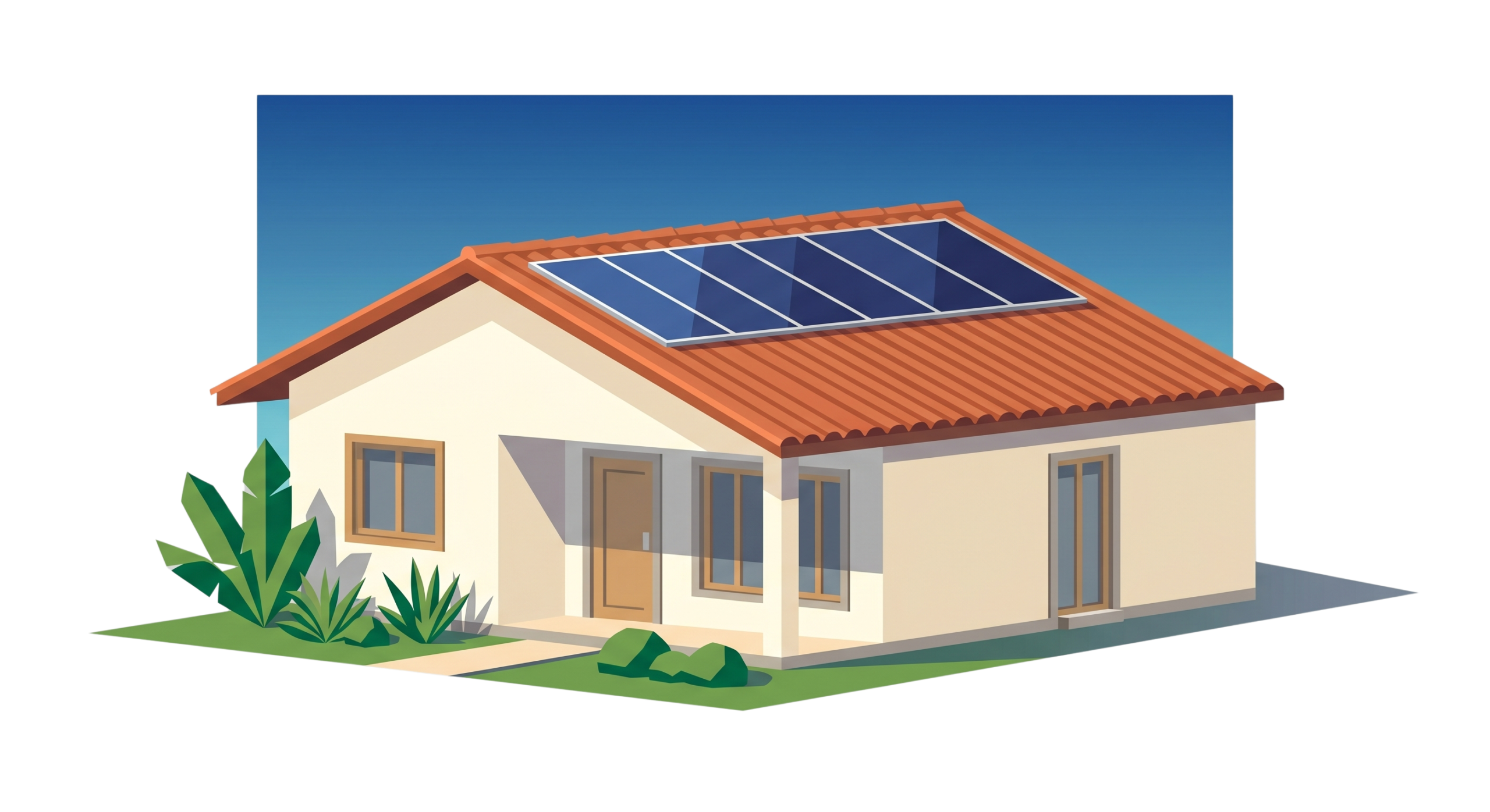 Casa residencial com painéis solares instalados no telhado